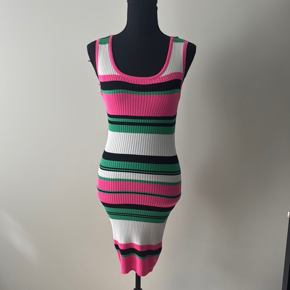 Striped Pink and Green Sleeveless Dress